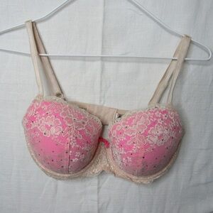 Victoria's Secret Dream Angels Bra Lined Demi 34DD Nude Pink Rhinestones